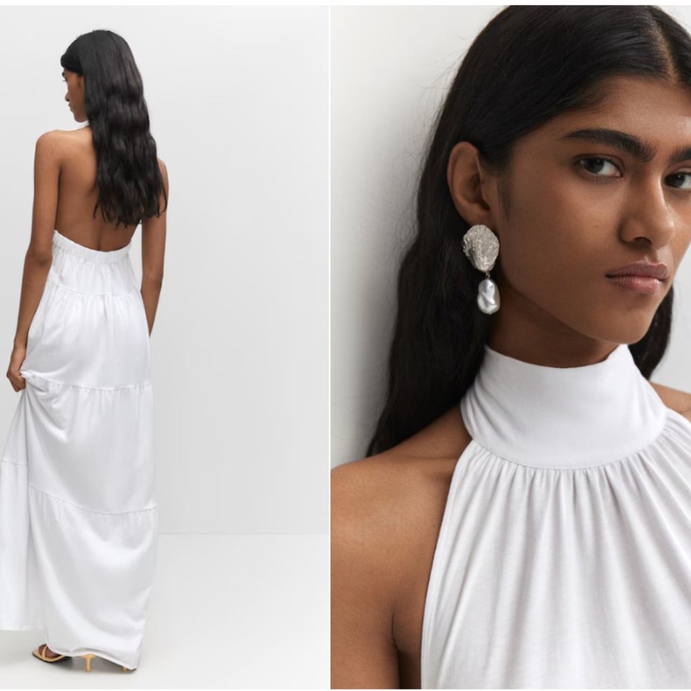 Mango Halter-Neck Maxi Open-Back Dress in White - Picture 3 of 5